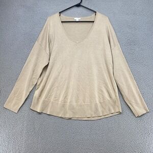 J. Jill Sweater Womens Large Neutral Silk Blend V-Neck Knit Minimalist Coastal